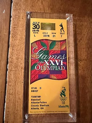 1996 Olympic Baseball Full Ticket Atlanta Fulton Ga In Case • $14.99