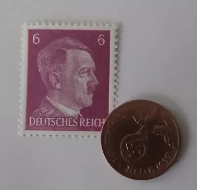 Third Reich World War 2 Coin And Hitler Stamp Set Military History Memorabilia • £4.99