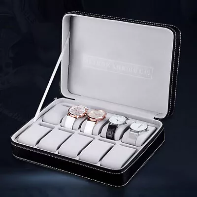 6/10/12 Slots Men Watch Box Leather Display Case Organizer Jewelry Storage Box • $32