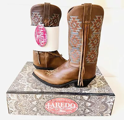 Ladies New Laredo Charmayne Brown Leather Fringe Western Cowboy Boots LA1033 NIB • $110