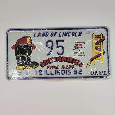 Vtg Illinois License Specialty Plates 1992 Manhattan IL Fire Dept 100 Years NEW • $29.99