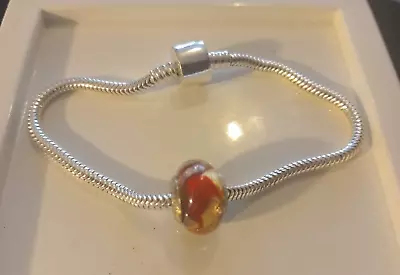 Italian 925 Silver 3mm Charm Carrier Bracelet With Murano Glass Bead 7.5  12.3g • £6.99