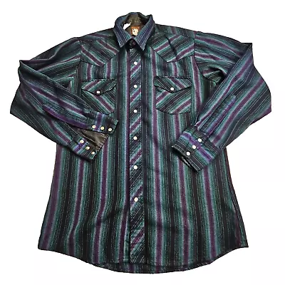 Vintage Karman Mens Shirt Large Multicolor Long Sleeve Pearl Snap Western • $15.95