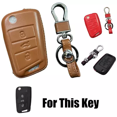 Genuine Leather Car Key Case Cover For VW Golf Polo MK7 Tiguan Karoq Skoda Seat • $24.70