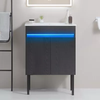 24 Bathroom Vanity With Sink Radar Sensing LightLarge Storage Space Metal Legs • $411.86