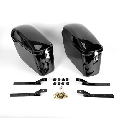 $139 • Buy Black Motorcycle Hard Saddle Bag Trunk Case Fit For V-Star Suzuki Kawasaki Honda