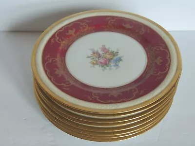 8 Antique T&V Limoges La Cloche 10 1/4  Dinner Plates Gold Gilt Burgundy Bouquet • $221
