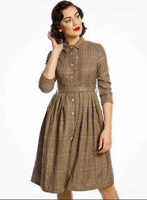 Vintage Tweed Shirt Dress Lindy Bop Rustic Check Cottagecore Style BNWT Size 14 • £35.49