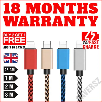 £3.19 • Buy Long Braided USB Quick Charger Data Charging Cable For IPhone 6s 7 8 6 5s X