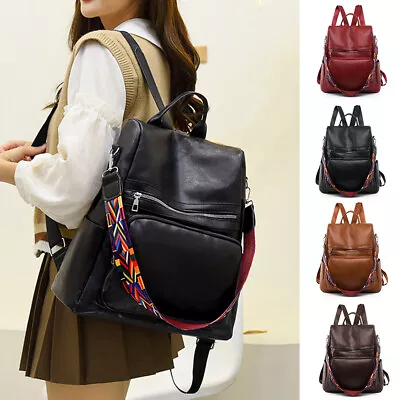 Vintage PU Leather Women Backpack Anti-Theft Shoulder Bag LadiesTravel Backpack • $32.29