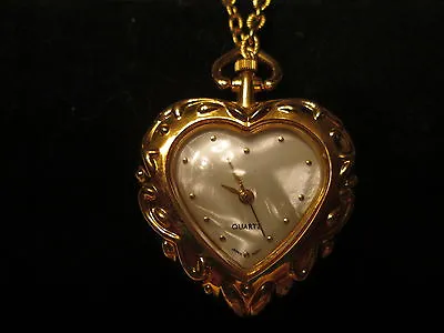  VINTAGE Heart Watch Pendant With 30 Chain.Genuine Mother-of-Pearl Face*NIB*1993 • $44.99