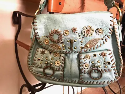 Rafe New York Pale Turquoise Purse Leather W/ Cute Flower Accents Good Cond • $30