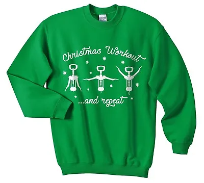 Christmas Workout Sweater Jumper Sweatshirt Funny Wine Prosecco Ugly Fitness Gym • $29.87