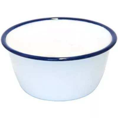 3 X FALCON ENAMEL PUDDING BASIN 12CM WHITE BLUE TRIM SUIT PIE SERVING PIE DISH • £9.98