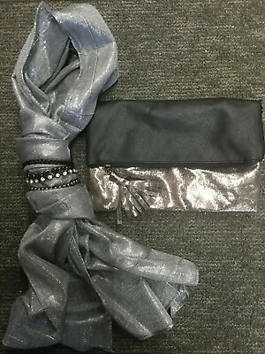 Ladies La Redoute Metallic Scarf & Clutch Handbag • £6.99
