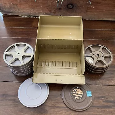 Vintage 8mm Film Set With 12 Slot Metal Case And Reels In Very Good Condition. • $40