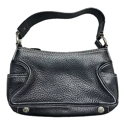 Michael Kors Black Y2K Pebbled Leather Shoulder Bag Purse Biker Stitch • $18.99