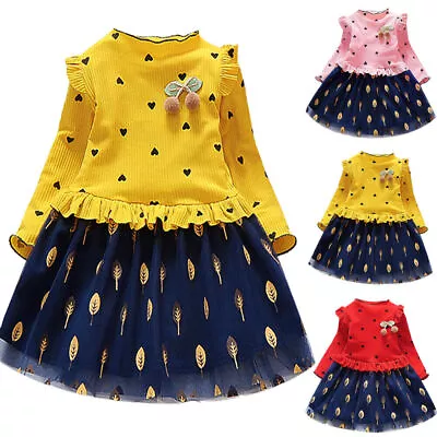 Toddler Baby Girl Kid Long Sleeve Jumper Dress Tutu Lace Princess Winter Dresses • $19.26