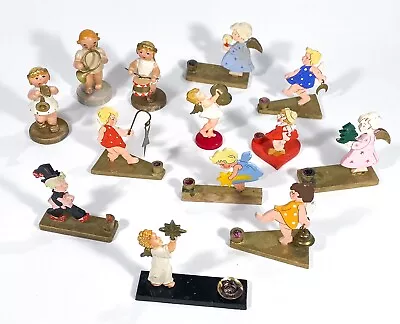 Vintage German Painted Wood Candle Holders & Figures Angels & Children Lot Of 13 • $89
