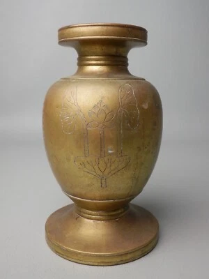 $9.99 • Buy Japanese Antique Single Buddhistbrass Carved Flower Lotus Bronze Vase Vajra Gold