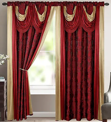 $24.88 • Buy Bella Luxury Jacquard Curtain Panel With Attached Waterfall Valance & Scarf 54 W