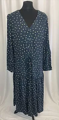 ROMAN MIDI Women's Shirt Dress Size Uk16 Long Sleeve Blue Polka Dot Blue L454 • £9.89