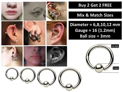 Ball Closure Ring Captive Bead Hoop Steel Nose Eyebrow Septum Lip B2G2 • £1.10