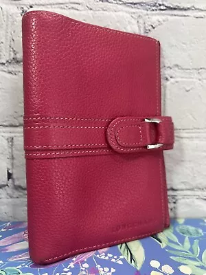 Longchamp Pink Soft Leather Wallet Passport Card Zip Coin Raspberry Snap Clutch • $89.95