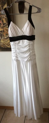 £18.37 • Buy Deb White Prom Dress Size S M Party Pleated Ruch  Pretty Black Trim Formal Teen