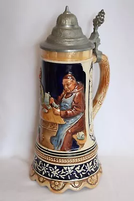 Large Vintage 10-1/2  German Lidded Swiss Music Box Beer Stein Tankard • $24.95