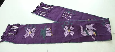 Purple Woven Central American Textile Runner Scarf Floral Angel Cotton 8  X 72  • $16.80
