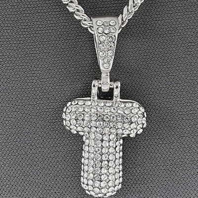 $9.99 • Buy Silver Tone Clear Rhinestones Bubble Initial Alphabet Letter T Pendant Necklace