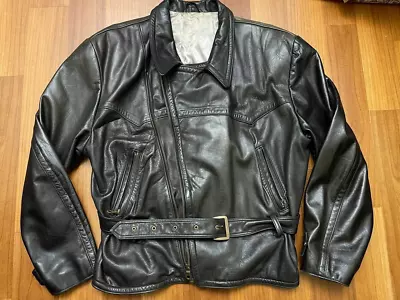 Mens  Vintage Motorcycle Biker Black Genuine Leather Biker Jacket Riri Size XL • $175