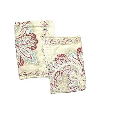 2 Nicole Miller Pillowcases Red Blue Paisley Cotton Shams Print Pair Bedding • $24.99