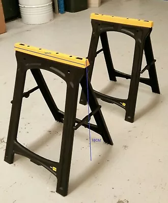 $38 • Buy 2 X Heavy Duty Folding Plastic Saw Horse, Sawhorse Trestle Stands 150kg