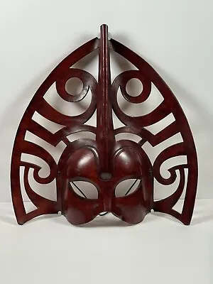 Leather Mask Large Face Mask Wall Hanging 15  Hand Made Mahogany Stained Signed • £24.99