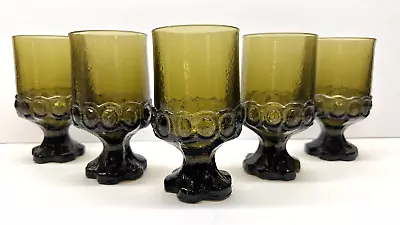 Vintage Set Of 5 Olive Green Glass Tiffin Franciscan Madeira 8 Oz Goblets • $55