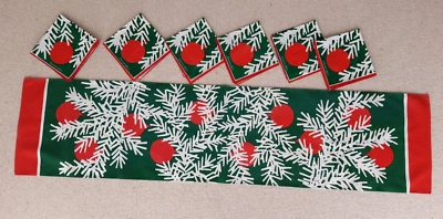 £20 • Buy Vintage Bob Van Allen Linen Christmas Table Runner & 6 Napkins Red, White, Green