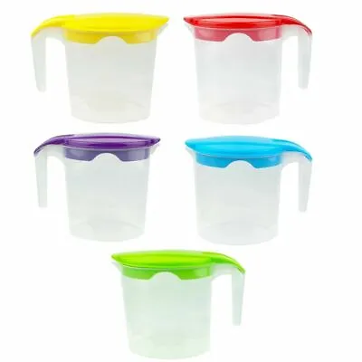 1L Plastic Jug With Lid Water Milk Juices Kitchen Home Fridge Door Picnic Jugs  • £10.98
