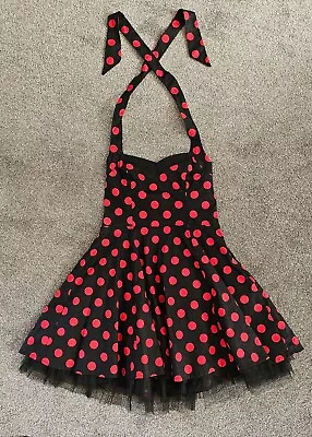 Gorgeous H&R Black & Red Polka Dot Halter Neck 50's Style Dress Size 14 • £19