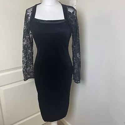 £29.99 • Buy Charlotte Halton Size 12 Mini Velvet Lace Dress Black 90s Vintage Bolero Style