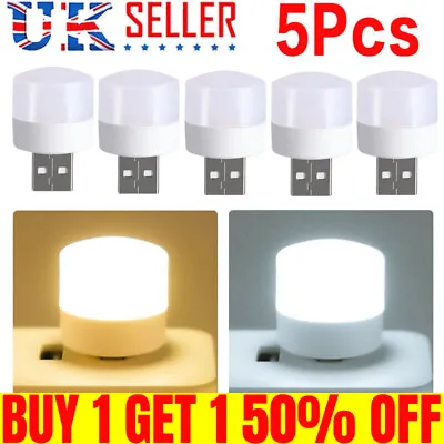 £4.49 • Buy 5PCS Portable Mini USB LED Light Night Light Computer Mobile Power Round Lamp UK