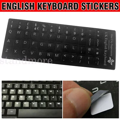 English UK Keyboard Replacement Stickers White On Black Any PC Computer Laptop • £1.91