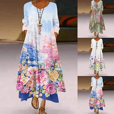 $30.36 • Buy Women Plus Size Print Loose Long Maxi Dress Oversize Bohemian Summer Beach Dress