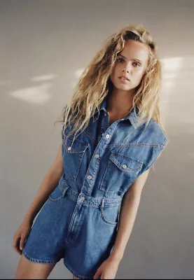 Zara Denim Romper Jumpsuit • $50