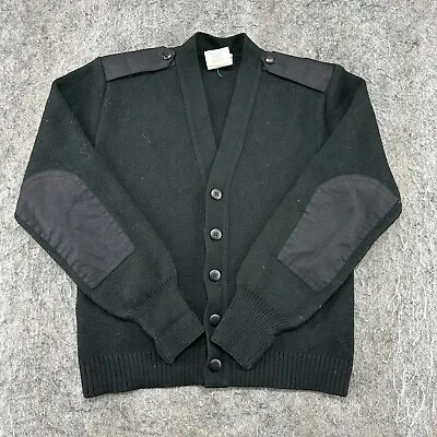 VTG Great Britain Military Sweater Mens 38R Black Elbow Padded Wool Cardigan 90s • $14.98