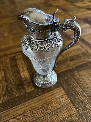 Sterling Silver Vintage Syrup Pitcher Durgin Cut Glass  Dolphin Handle Mono Ex • $400