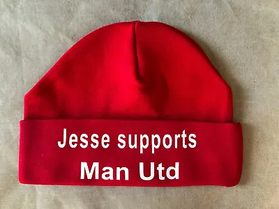 Personalised Football Team Hat Red/blue Man Utd Arsenal Liverpool New Baby 0-3 M • £5.50