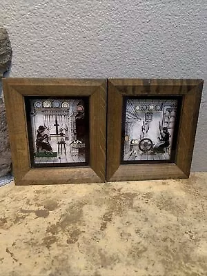 Vintage Silhouette Painted Glass Pair Of Pictures Richards Germany Framed • $34.99