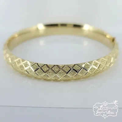 14kt Yellow Gold Woven Pattern Diamond Cut Oval Hinged Bangle Bracelet * NICE!!! • $769
